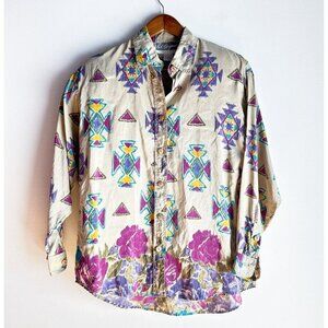 Vintage Pat Argenti Southwestern Print Silk Blouse S